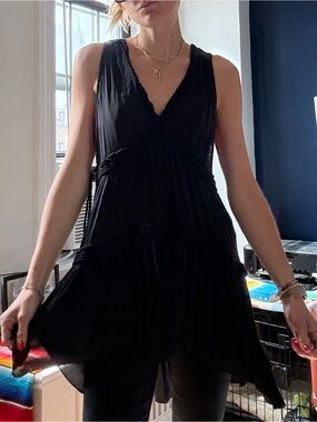 Free People Sheer Black Ruffled Babydoll Dress
